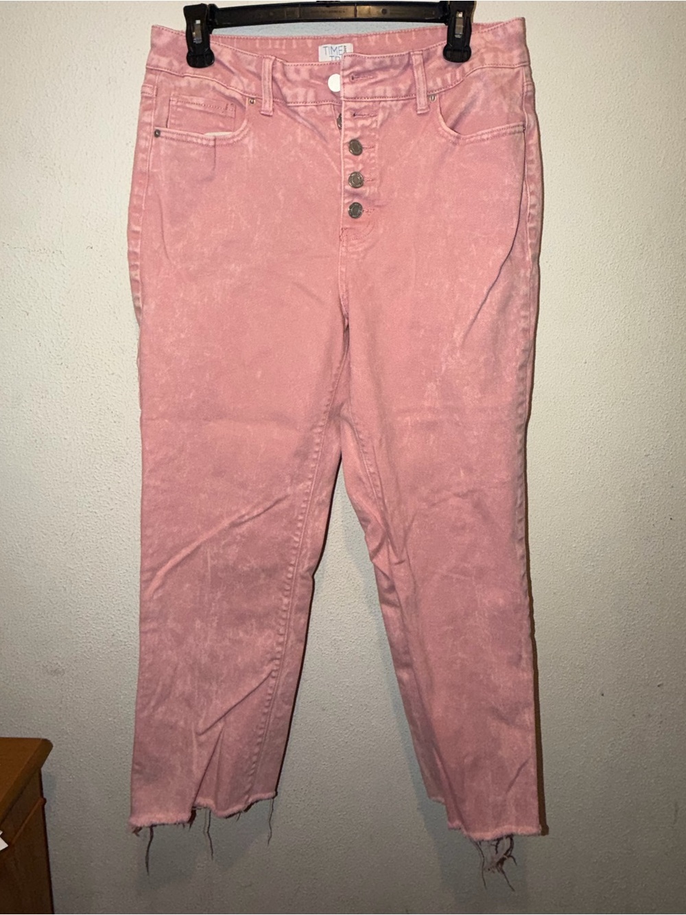 Time and Tru Pink Denim High-Rise Button Jeans